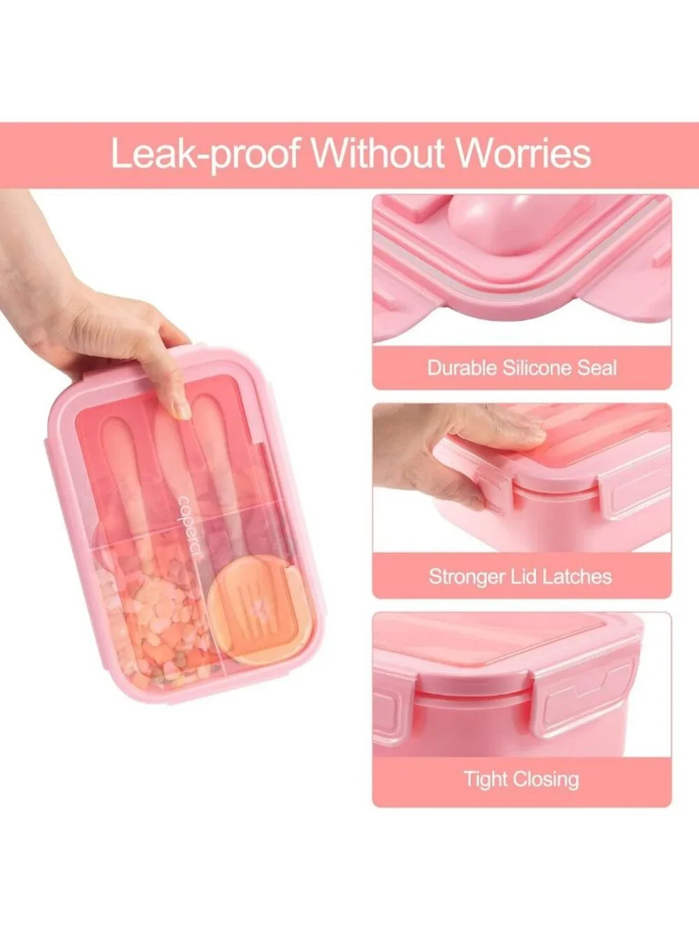Leakproof Bento Box for Adults & Teens - 3-Compartment Lunch Container with